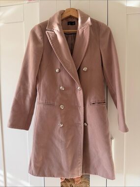 Topshop Double-Breasted Pea Coat in Dusty Rose Tan